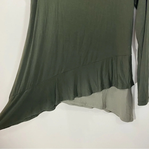 LOGO By Lori Goldstein Green Knit Top With Tiered Asymmetric Hem - Picture 8 of 8